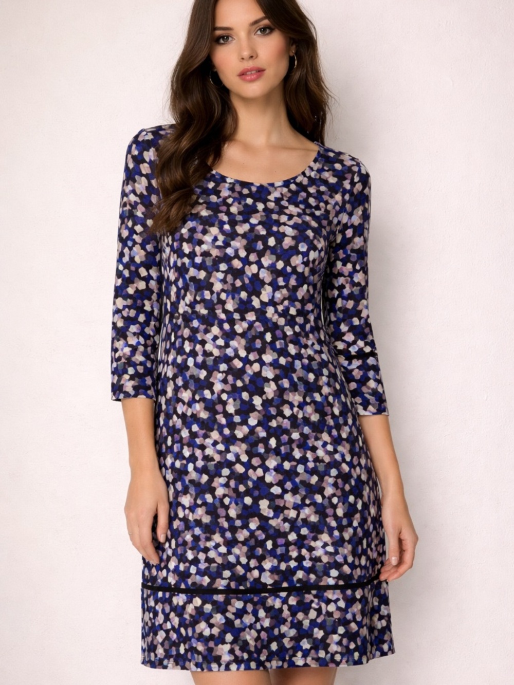 Diane von Furstenberg Blue Black Geometric Print Sleeve Dress 100% Silk size 10